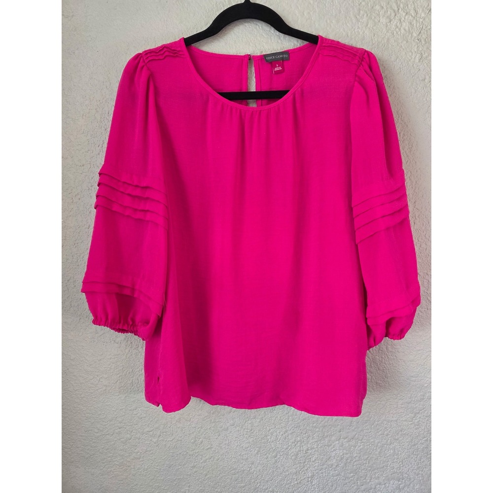 Vince Camuto Hot Pink Pleated Sleeve Keyhole Back Blouse Size S